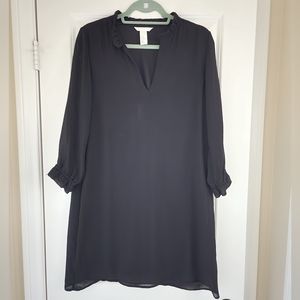 H&M Black Dress 3/4 Sleeve V-Neck Size 10